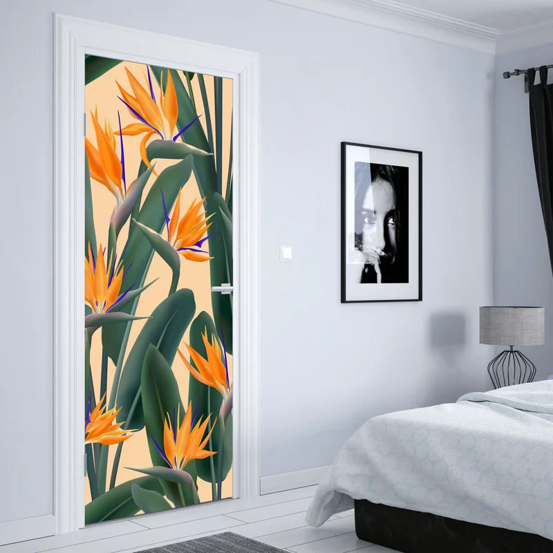 Türaufkleber tropisches muster mit strelitzie Türaufkleber tropisches muster mit strelitzie