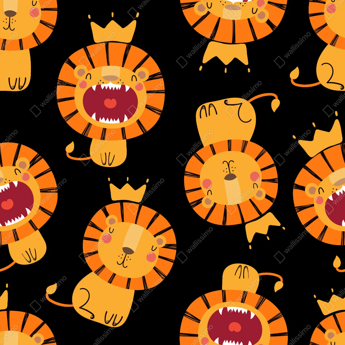 Repositionierbarer Aufkleber verspieltes löwenmuster auf schwarzem hintergrund Repositionierbarer Aufkleber verspieltes löwenmuster auf schwarzem hintergrund