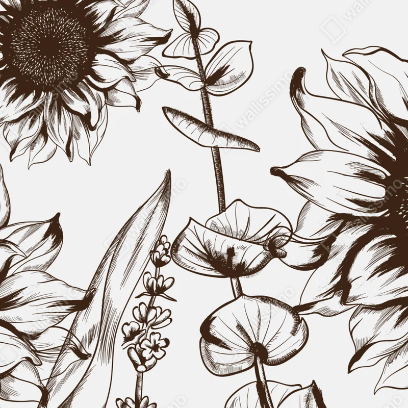 Fototapete botanische sonnenblumenillustration in sepia Fototapete botanische sonnenblumenillustration in sepia