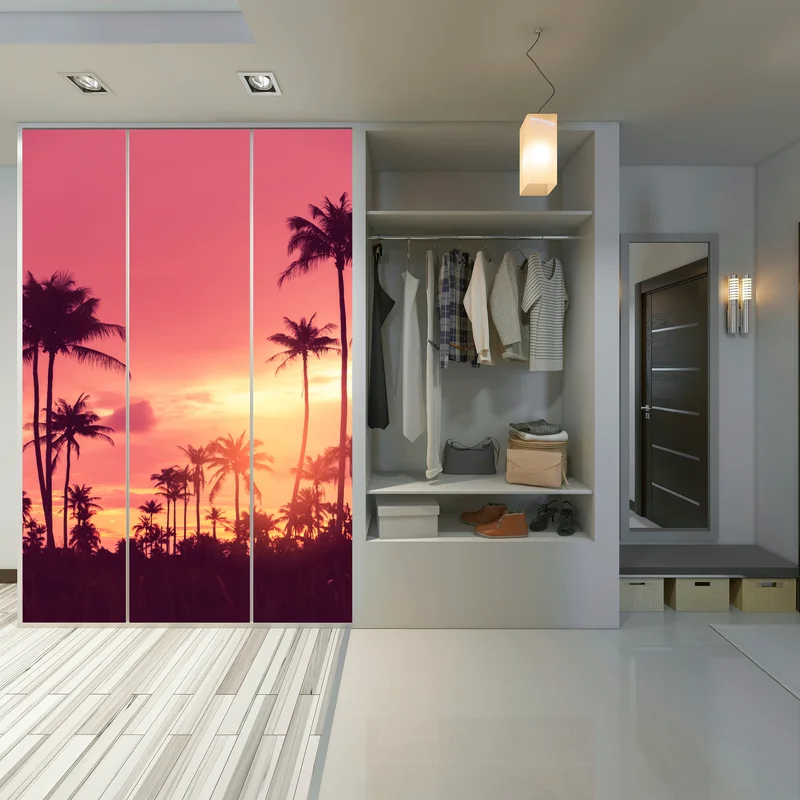 Schrankaufkleber rosa tropischer sonnenuntergang mit palmen Schrankaufkleber rosa tropischer sonnenuntergang mit palmen