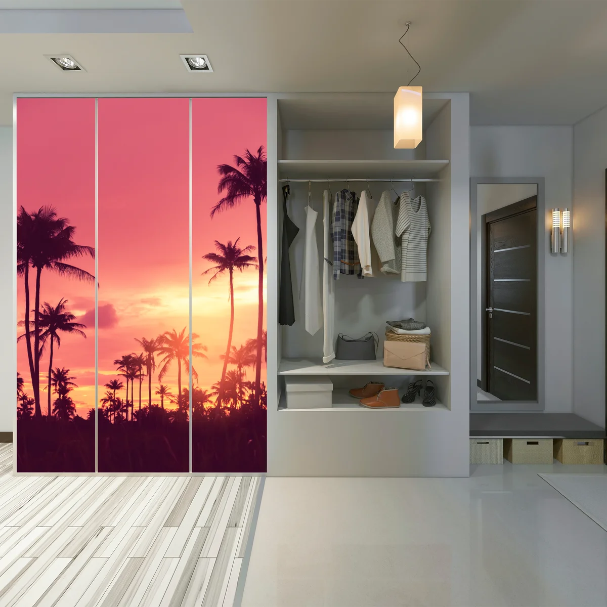 Schrankaufkleber rosa tropischer sonnenuntergang mit palmen Schrankaufkleber rosa tropischer sonnenuntergang mit palmen