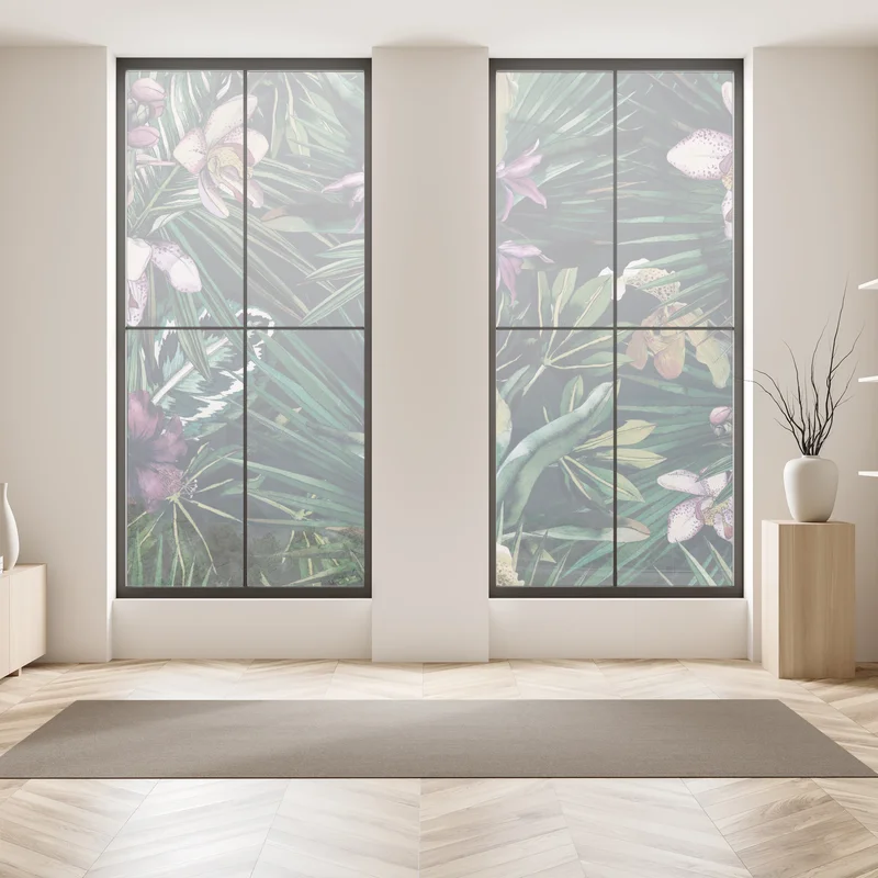 Naklejka na okno tropikalne akwarelowe orchidee i liście palmowe