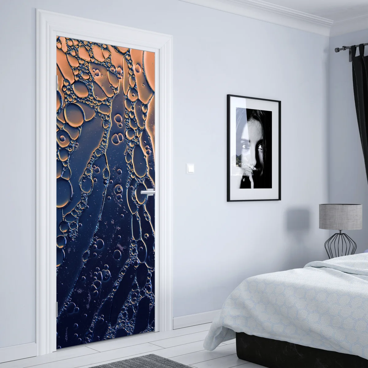 Türaufkleber blaue und goldene abstrakte blasen • Türaufkleber bei Wallnifity® Türaufkleber blaue und goldene abstrakte blasen • Türaufkleber bei Wallnifity®