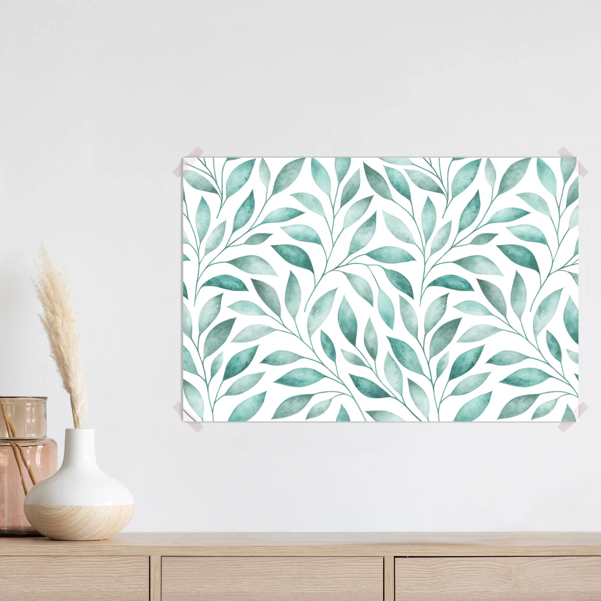 Poster türkis aquarell blattmuster • Poster bei Wallnifity® Poster türkis aquarell blattmuster • Poster bei Wallnifity®