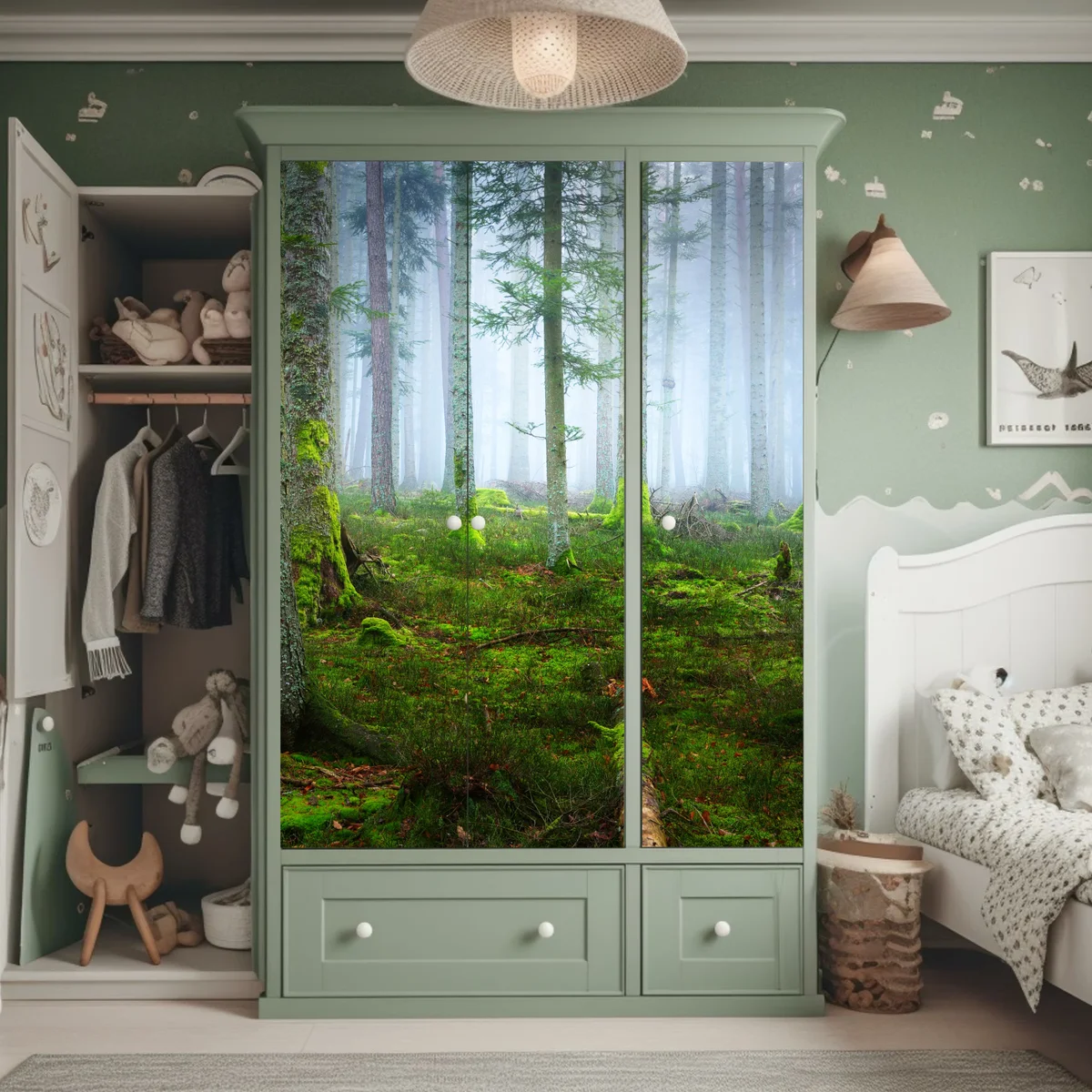 Schrankaufkleber nebliger kiefernwald aus dem Elsass Schrankaufkleber nebliger kiefernwald aus dem Elsass