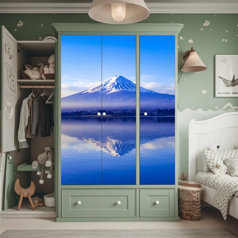 Schrankaufkleber Mount Fuji morgendliche reflexion über ruhigem see