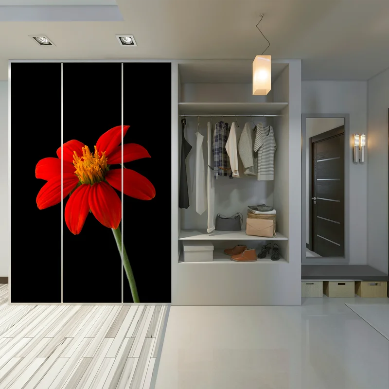 Schrankaufkleber leuchtende mexikanische sonnenblume auf schwarzem hintergrund Schrankaufkleber leuchtende mexikanische sonnenblume auf schwarzem hintergrund