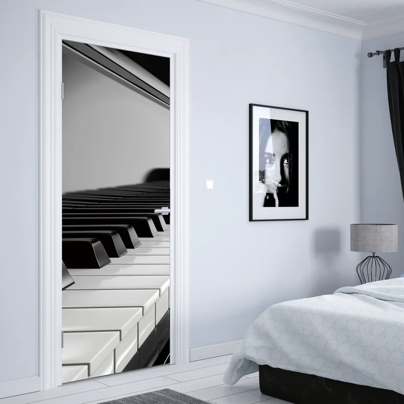 Türaufkleber elegante schwarzweiß klaviertasten