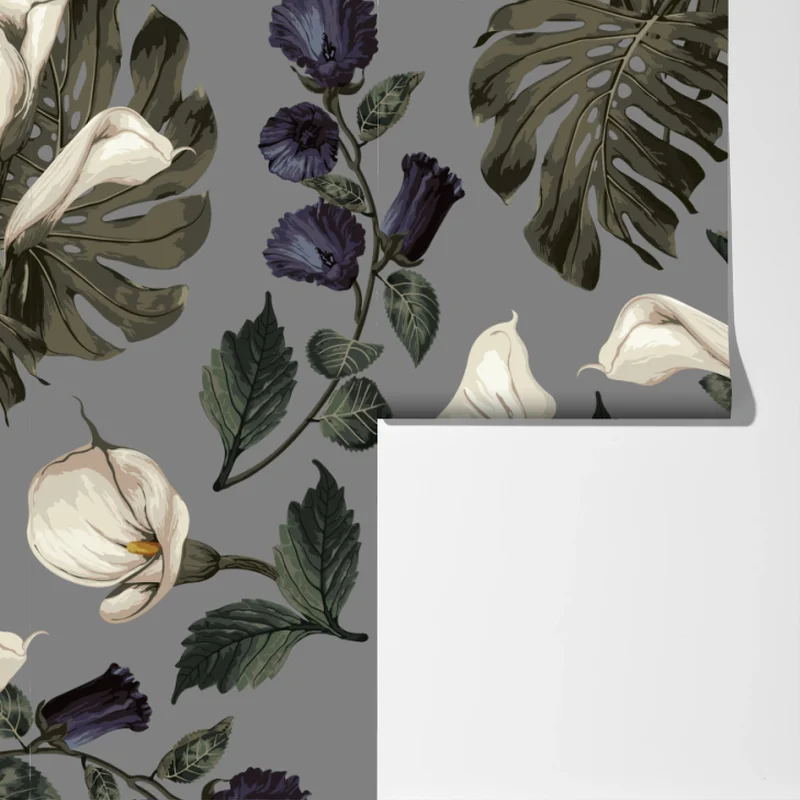 Fototapete vintage calla blumenmuster auf grauem hintergrund Fototapete vintage calla blumenmuster auf grauem hintergrund