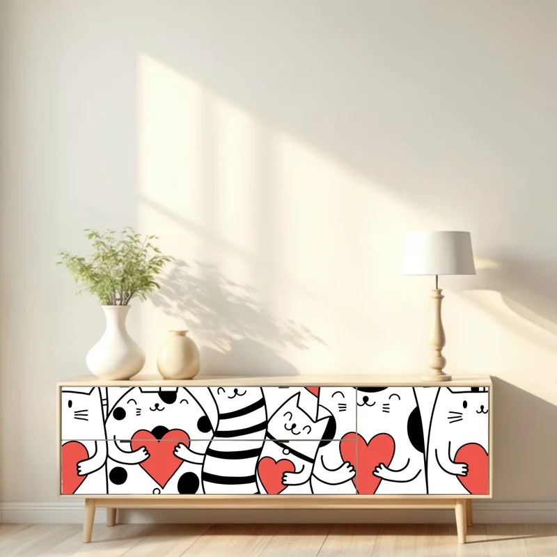 Repositionierbarer Aufkleber süße katzen mit herzen muster