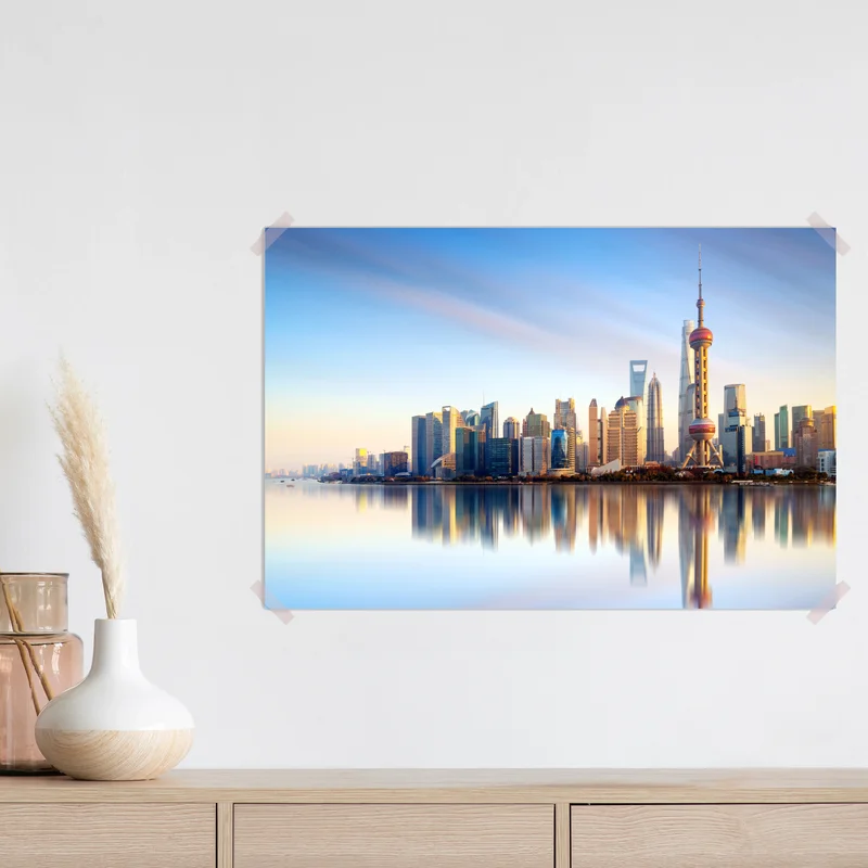 Poster Shanghai skyline spiegelung bei sonnenaufgang Poster Shanghai skyline spiegelung bei sonnenaufgang