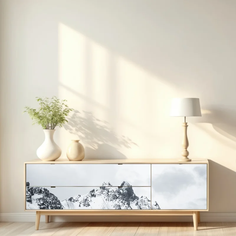 Repositionierbarer Aufkleber ruhige schneebedeckte berglandschaft am meer