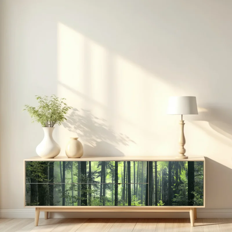 Repositionierbarer Aufkleber mystischer grüner frühlingswald