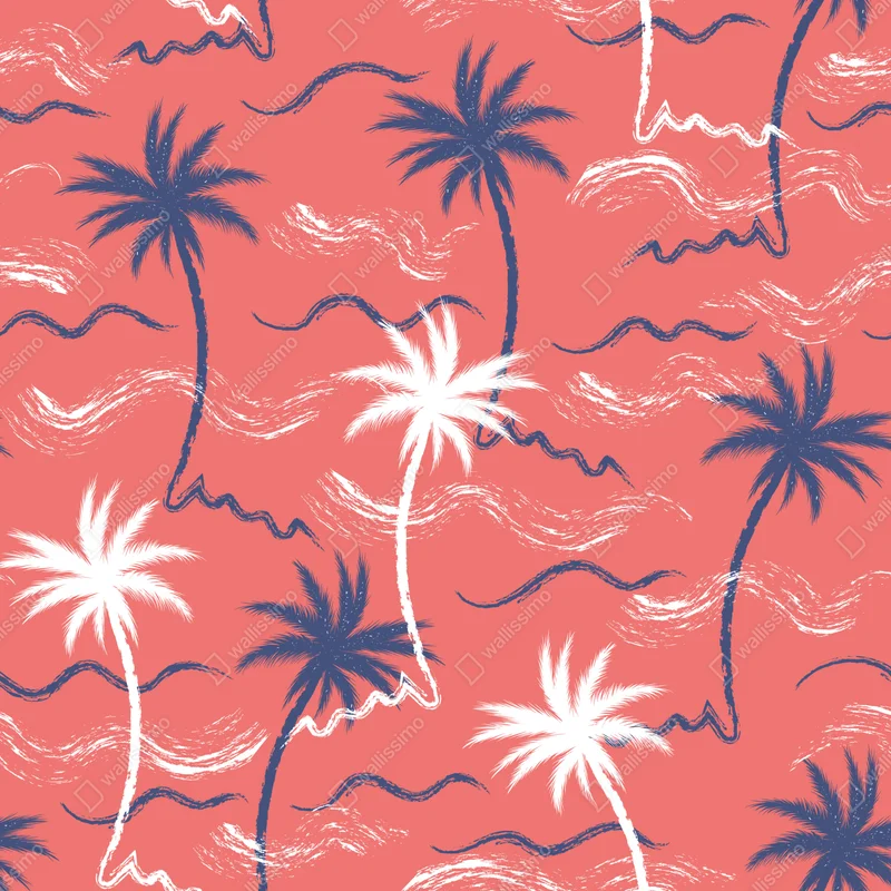 Fototapeta tropikalny wzór palm w kolorze koralowym i granatowym Fototapeta tropikalny wzór palm w kolorze koralowym i granatowym