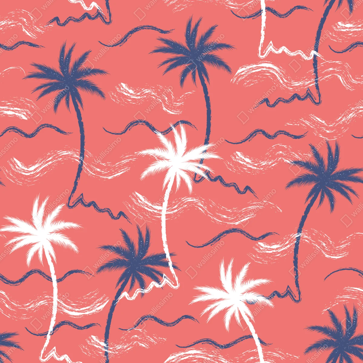 Fototapeta tropikalny wzór palm w kolorze koralowym i granatowym Fototapeta tropikalny wzór palm w kolorze koralowym i granatowym