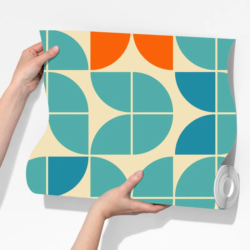 Fototapeta retro geometryczny wzór kafelkowy w turkusie i pomarańczy Fototapeta retro geometryczny wzór kafelkowy w turkusie i pomarańczy