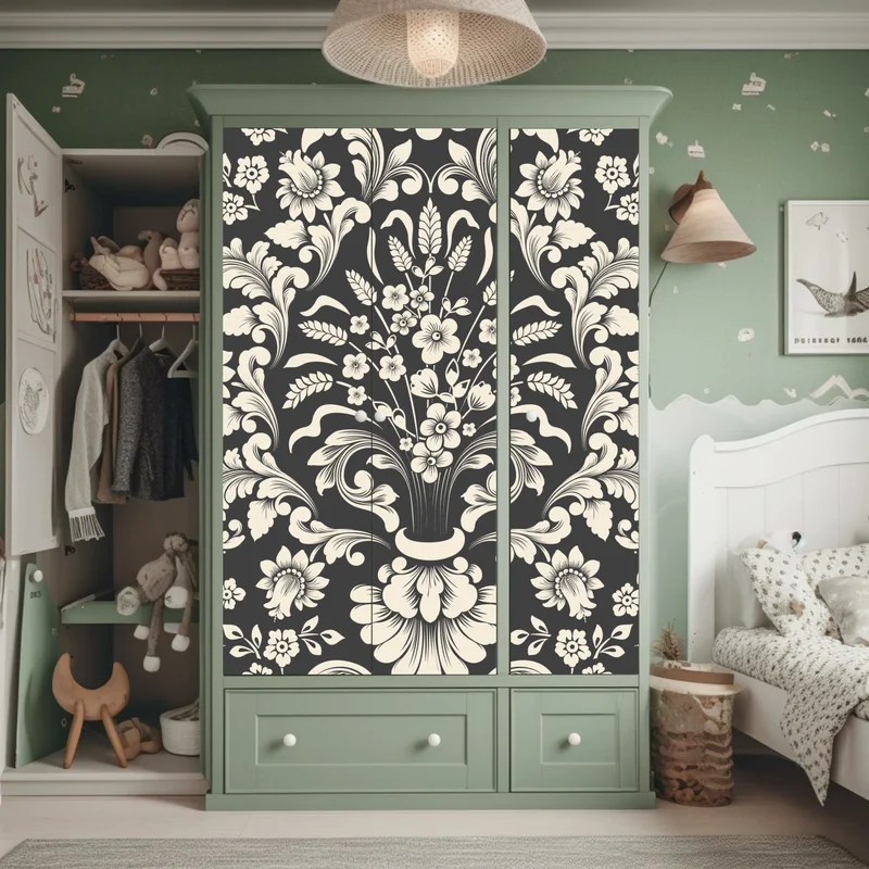 Schrankaufkleber vintage blumiges damastmuster