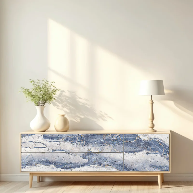 Repositionierbarer Aufkleber blauer marmor mit goldenen adern