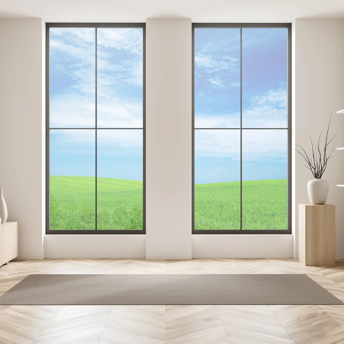 Naklejka na okno zielona łąka pod błękitnym niebem Naklejka na okno zielona łąka pod błękitnym niebem