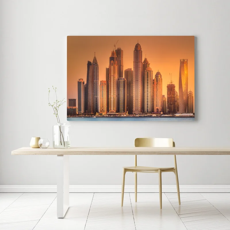 Leinwandbild Dubai skyline im goldenen licht Leinwandbild Dubai skyline im goldenen licht