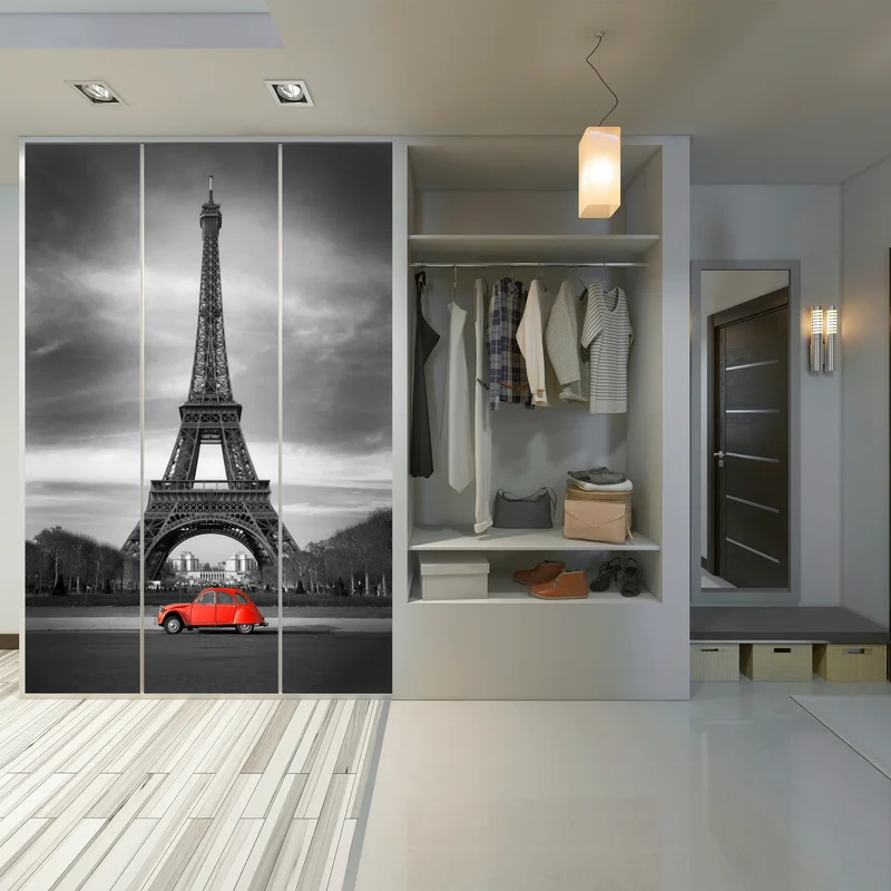 Schrankaufkleber Eiffelturm mit rotem vintage-auto