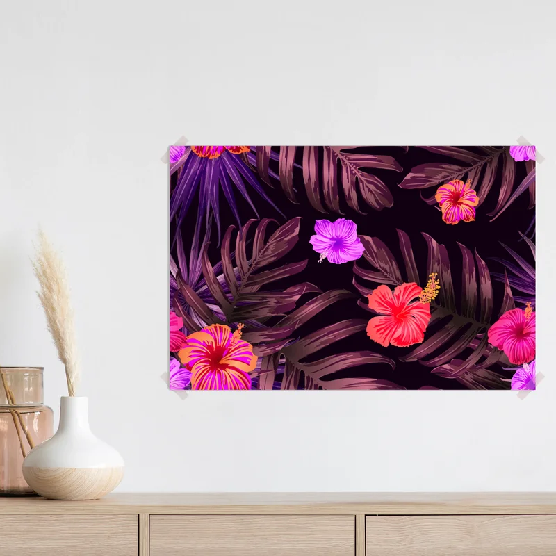 Poster rosa tropisches hibiskusmuster • Poster bei Wallnifity® Poster rosa tropisches hibiskusmuster • Poster bei Wallnifity®