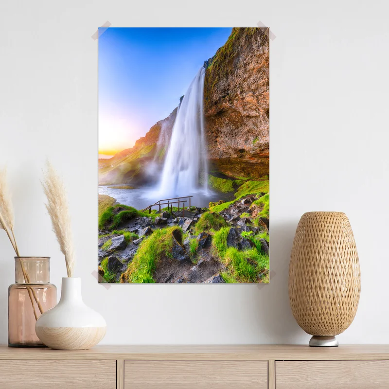 Poster Seljalandsfoss wasserfall im sonnenuntergang Poster Seljalandsfoss wasserfall im sonnenuntergang