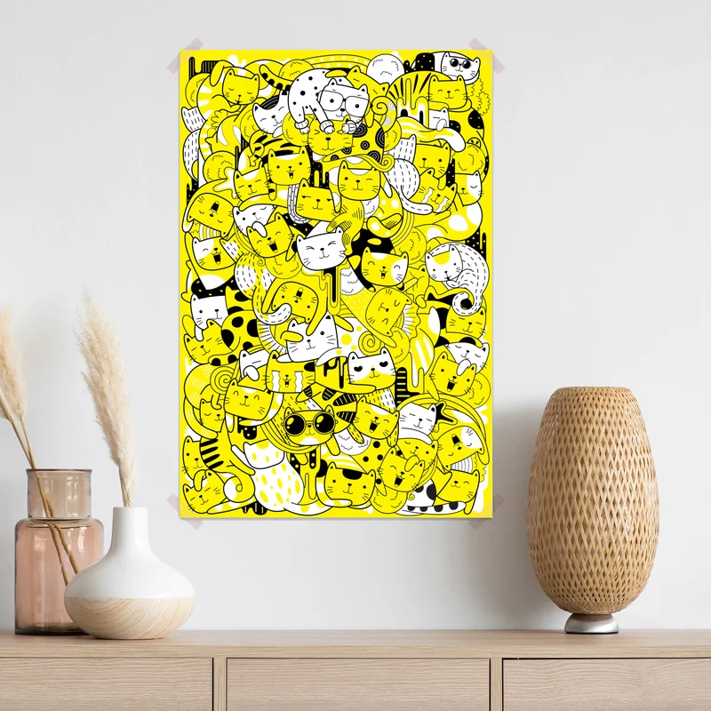 Poster verspielte gelbe katzen-collage Poster verspielte gelbe katzen-collage