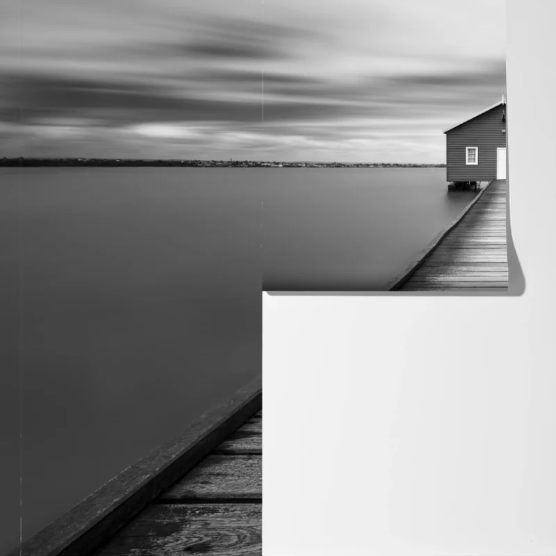 Fototapete einsames bootshaus am ruhigen steg Fototapete einsames bootshaus am ruhigen steg