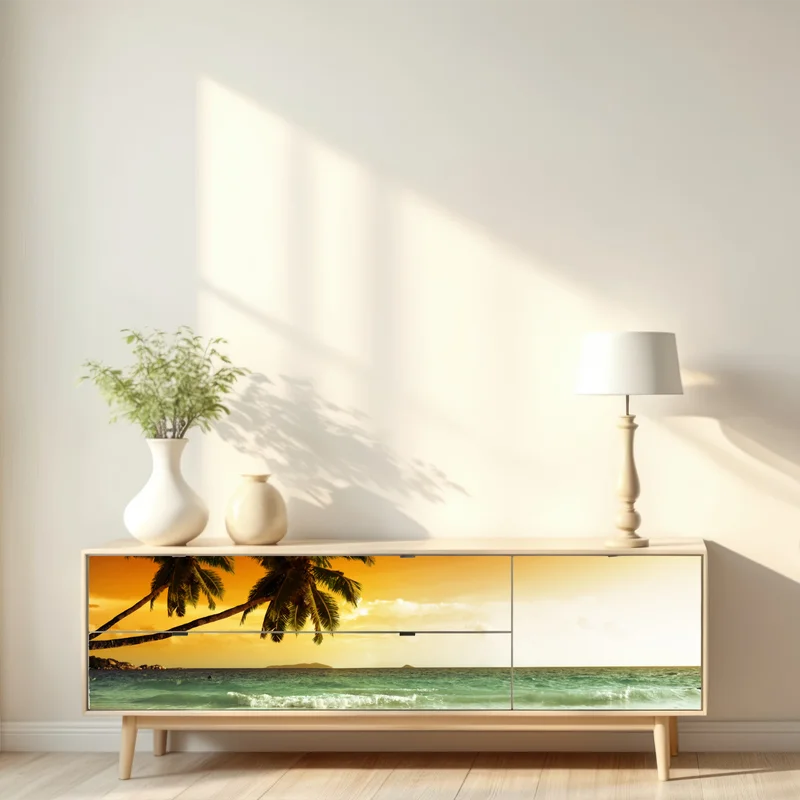 Repositionierbarer Aufkleber karibischer sonnenuntergang am strand mit palmen Repositionierbarer Aufkleber karibischer sonnenuntergang am strand mit palmen