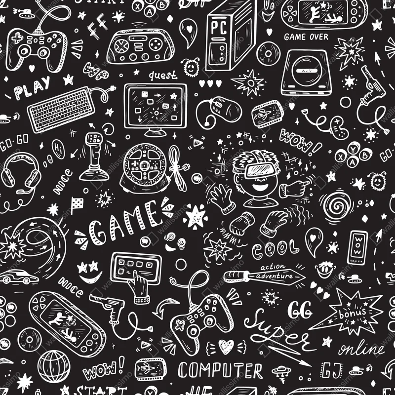 Fototapete handgezeichnetes gaming-muster Fototapete handgezeichnetes gaming-muster