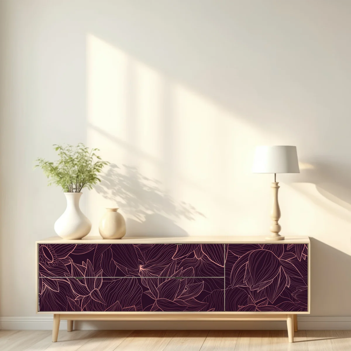 Repositionierbarer Aufkleber elegantes rosa linienblumenmuster Repositionierbarer Aufkleber elegantes rosa linienblumenmuster