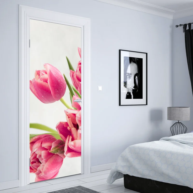 Türaufkleber eleganter strauß rosa tulpen
