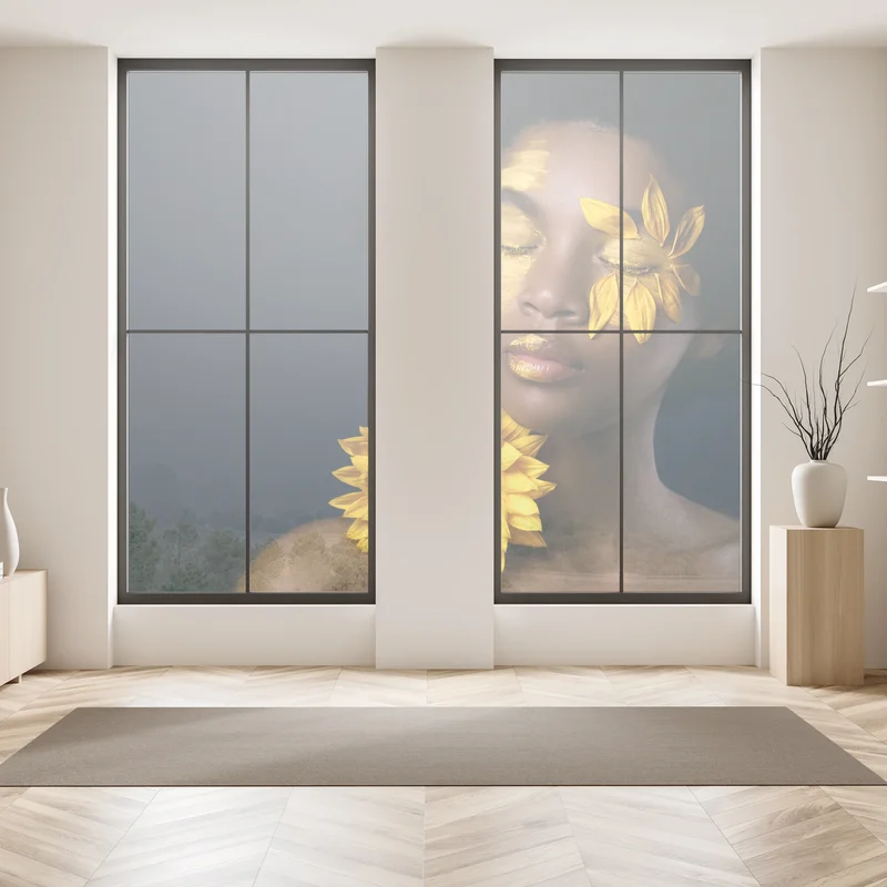 Fensteraufkleber sonnenblumen muse: florales gesichtsporträt