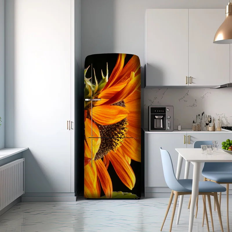 Kühlschrankaufkleber leuchtende orange sonnenblume nahaufnahme