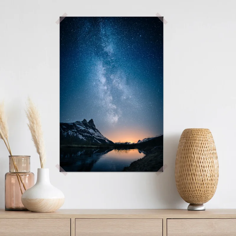 Poster milchstraße über bergspiegelung Poster milchstraße über bergspiegelung
