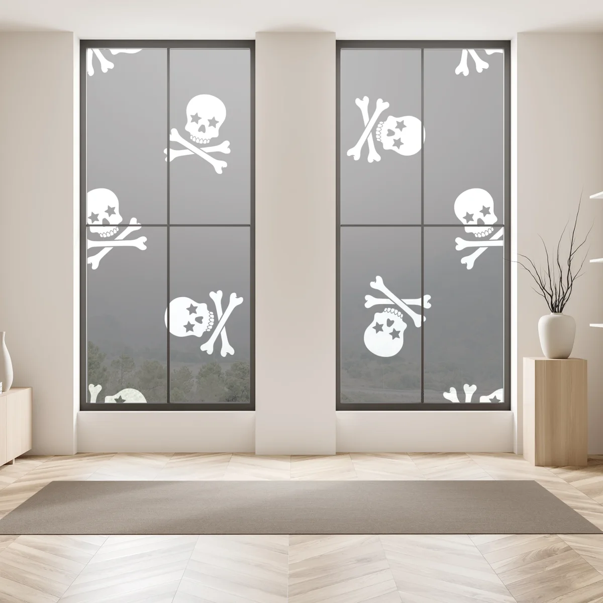 Fensteraufkleber schädel und gekreuzte knochen nahtloses muster Fensteraufkleber schädel und gekreuzte knochen nahtloses muster