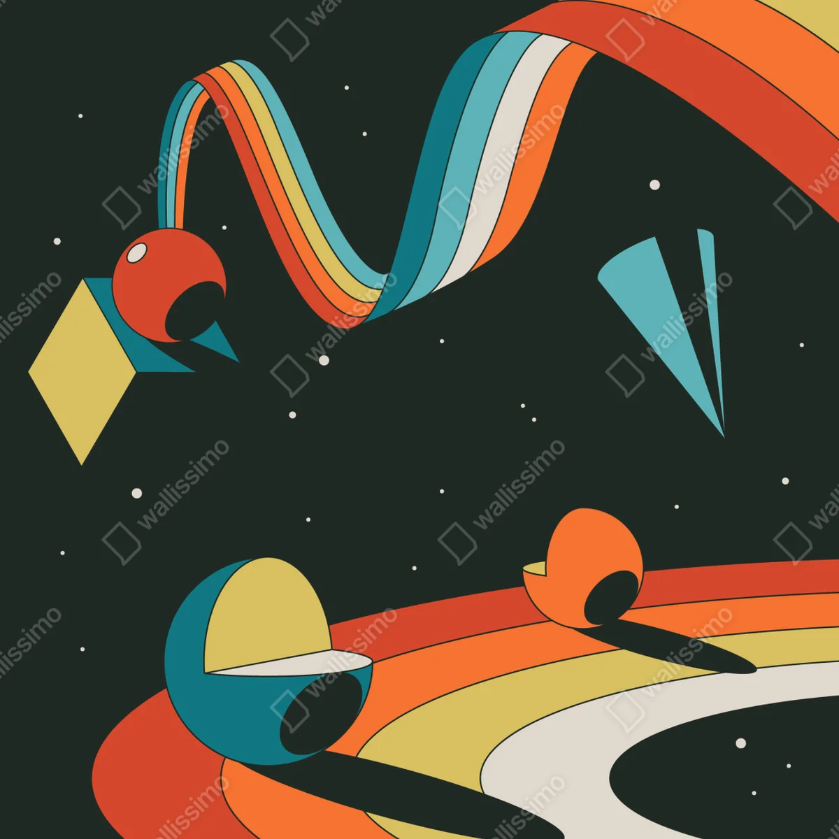 Poster retro geometrische weltraumszene • Poster bei Wallnifity® Poster retro geometrische weltraumszene • Poster bei Wallnifity®