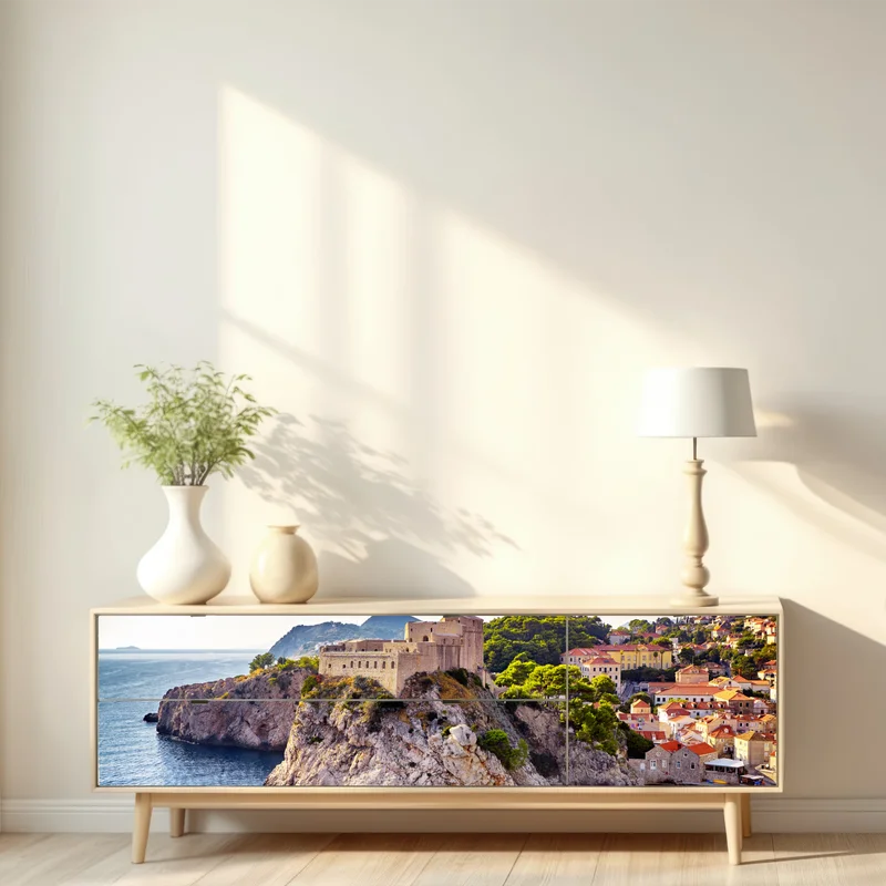 Repositionierbarer Aufkleber Dubrovnik küstenfestung auf felsigen klippen