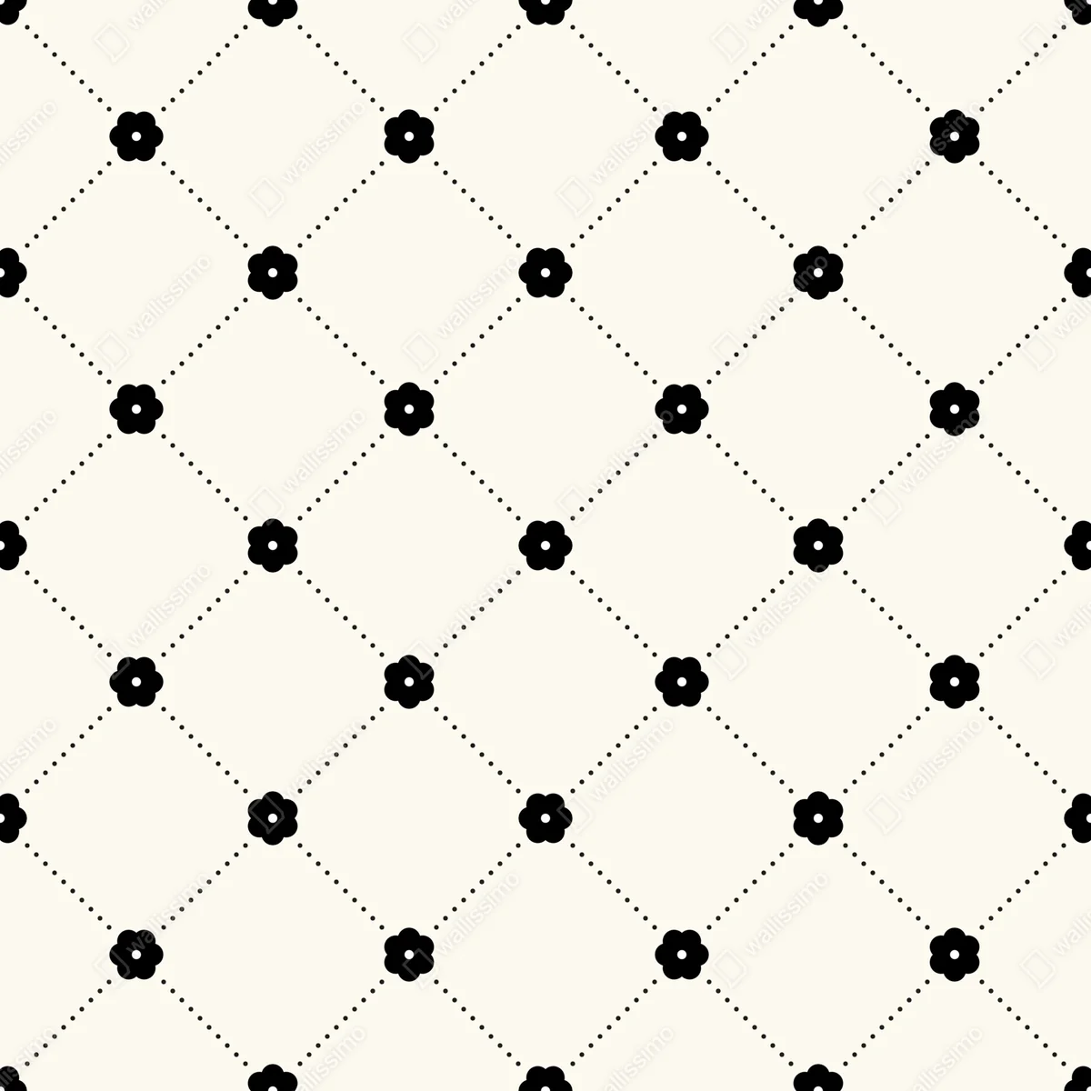 Fototapete minimalistisches schwarzes blumen-rautenmuster Fototapete minimalistisches schwarzes blumen-rautenmuster