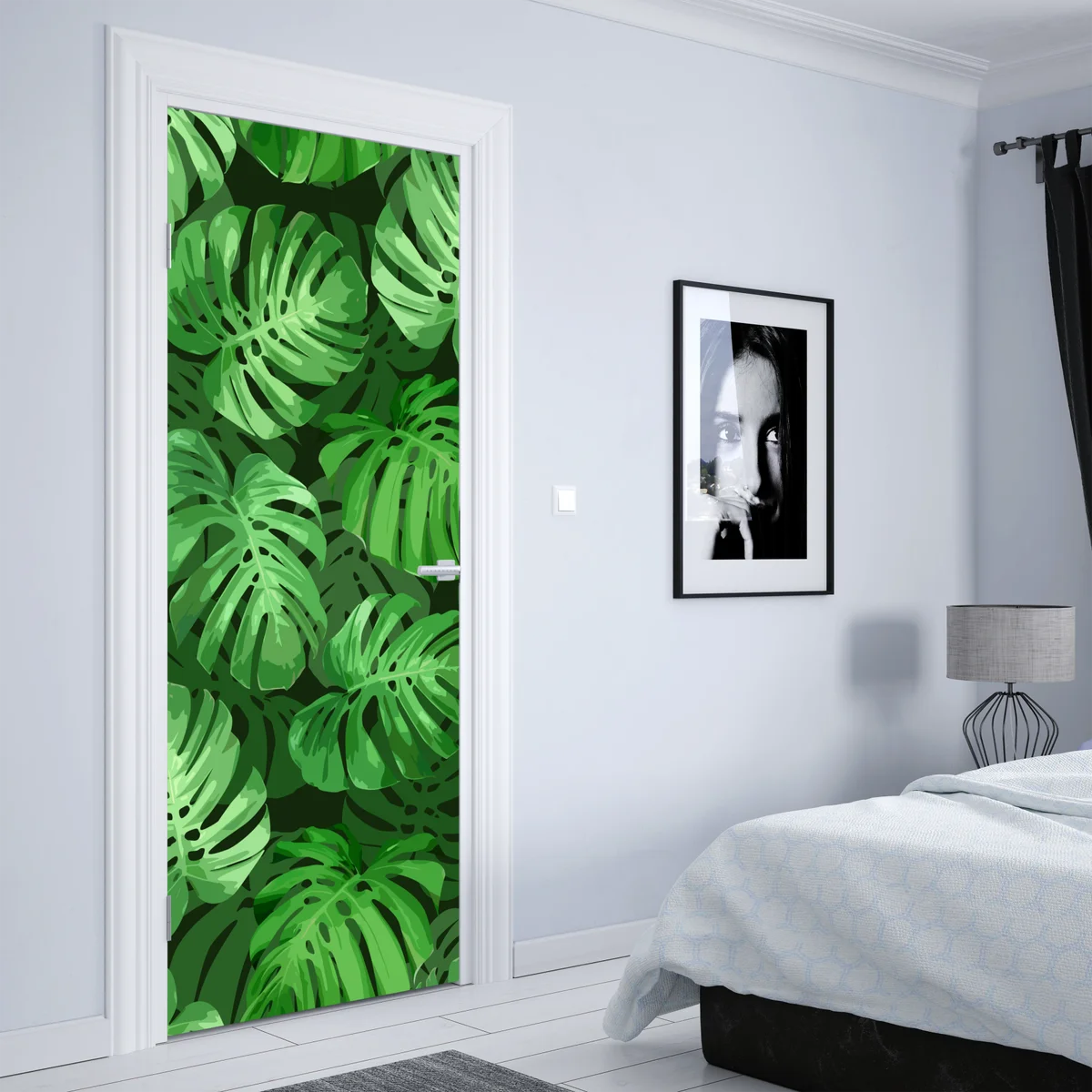 Türaufkleber tropisches monstera-blattmuster Türaufkleber tropisches monstera-blattmuster