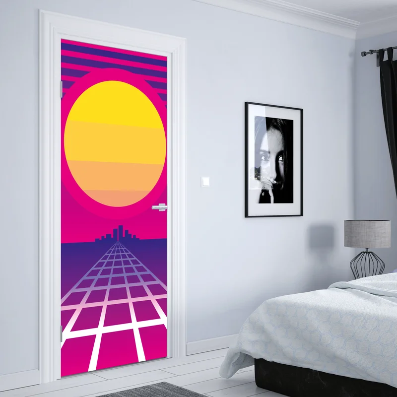 Türaufkleber neon sonnenuntergang skyline Türaufkleber neon sonnenuntergang skyline