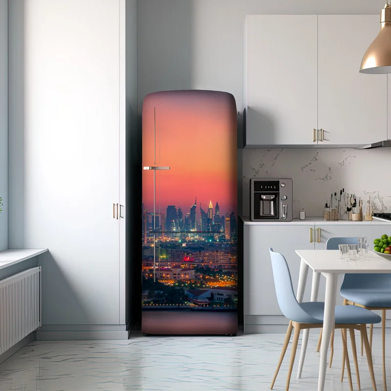 Kühlschrankaufkleber Dubai skyline bei sonnenuntergang