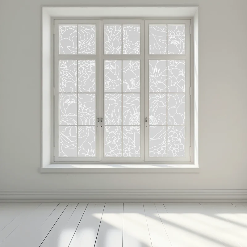 Fensteraufkleber subtiles graues blumenlinienmuster Fensteraufkleber subtiles graues blumenlinienmuster