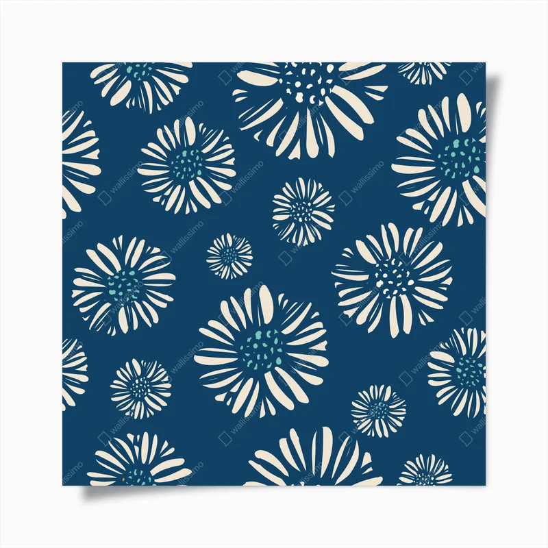 Poster dunkles blumenmuster mit cremefarbenen gänseblümchen • Poster bei Wallnifity® Poster dunkles blumenmuster mit cremefarbenen gänseblümchen • Poster bei Wallnifity®