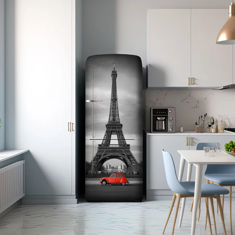 Kühlschrankaufkleber Eiffelturm mit rotem vintage-auto