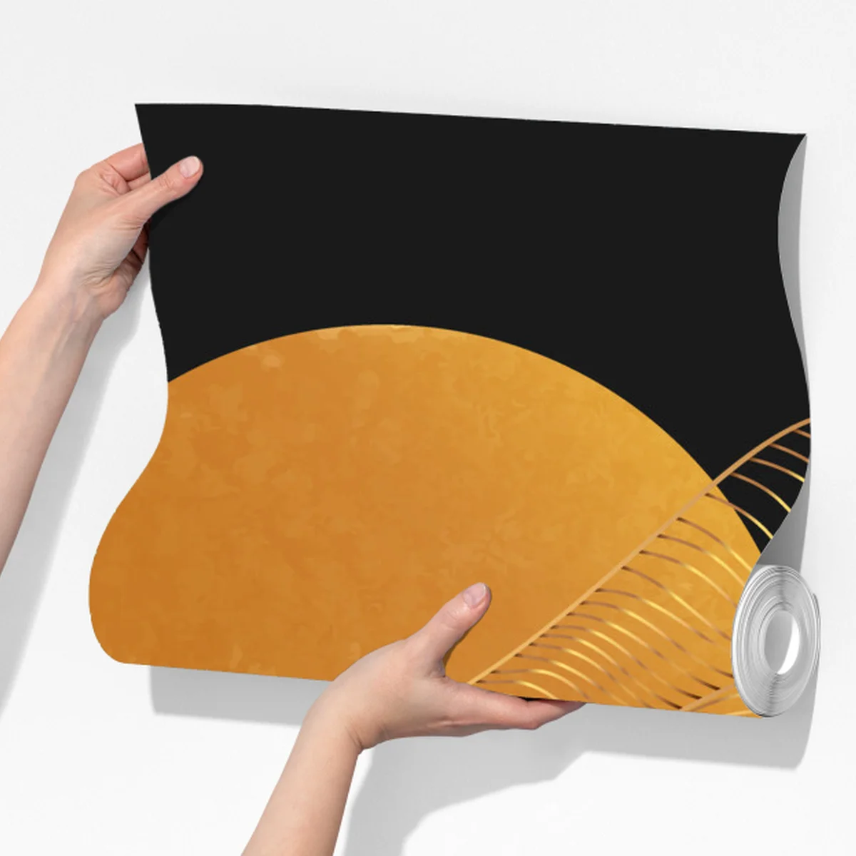 Fototapete goldene wellen auf schwarzem grund — abstrakte komposition Fototapete goldene wellen auf schwarzem grund — abstrakte komposition