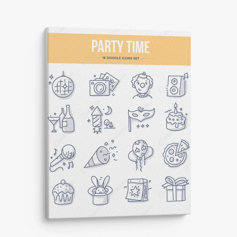 Leinwandbild Party und Urlaub verwandte Doodle-Ikonen. Vektor-Illustrationen der Feier für Website und Druckmaterialien • Leinwandbilder bei Wallnifity® Leinwandbild Party und Urlaub verwandte Doodle-Ikonen. Vektor-Illustrationen der Feier für Website und Druckmaterialien • Leinwandbilder bei Wallnifity®