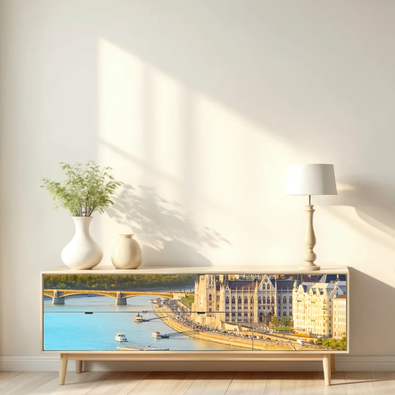 Repositionierbarer Aufkleber sonnenuntergang über Budapest und der Kettenbrücke Repositionierbarer Aufkleber sonnenuntergang über Budapest und der Kettenbrücke