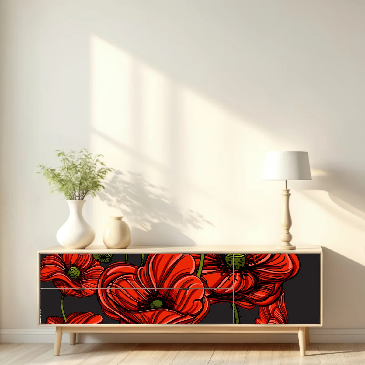 Repositionierbarer Aufkleber kräftige rote mohnblumen illustration Repositionierbarer Aufkleber kräftige rote mohnblumen illustration